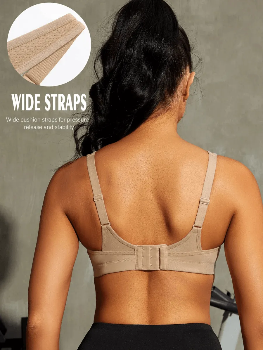 Full Coverage High Support Solid Stress Reliever Sports Bra Nude