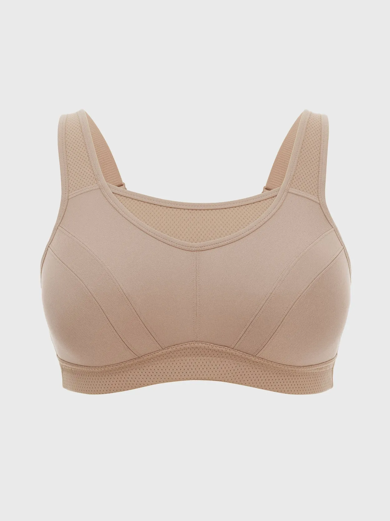 Full Coverage High Support Solid Stress Reliever Sports Bra Nude