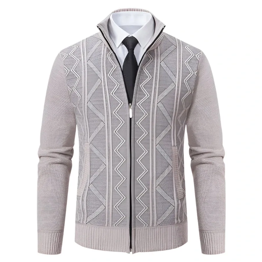 Geometric Full-Zip Knit Cardigans