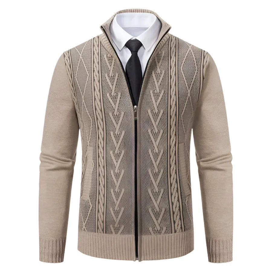Geometric Full-Zip Knit Cardigans