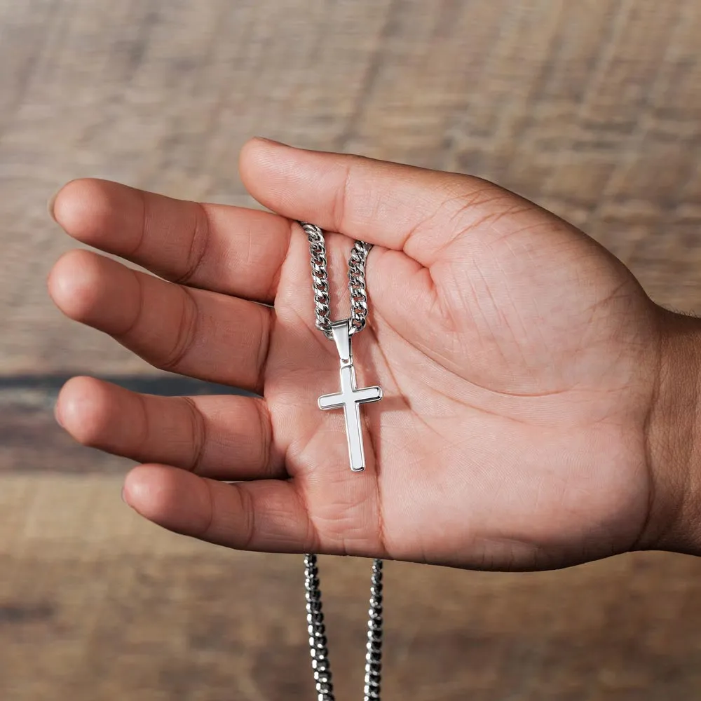 Gift For Son From Dad | Never Forget I Love You | Cuban Link Chain with Artisan Cross
