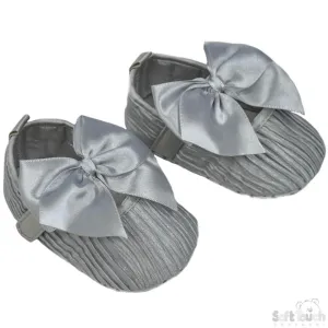 Girls Wrinkled Satin Shoes W/Velcro Fastener & Large Satin Bow: B2226-G
