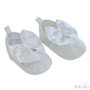 Girls Wrinkled Satin Shoes W/Velcro Fastener & Large Satin Bow: B2226-W