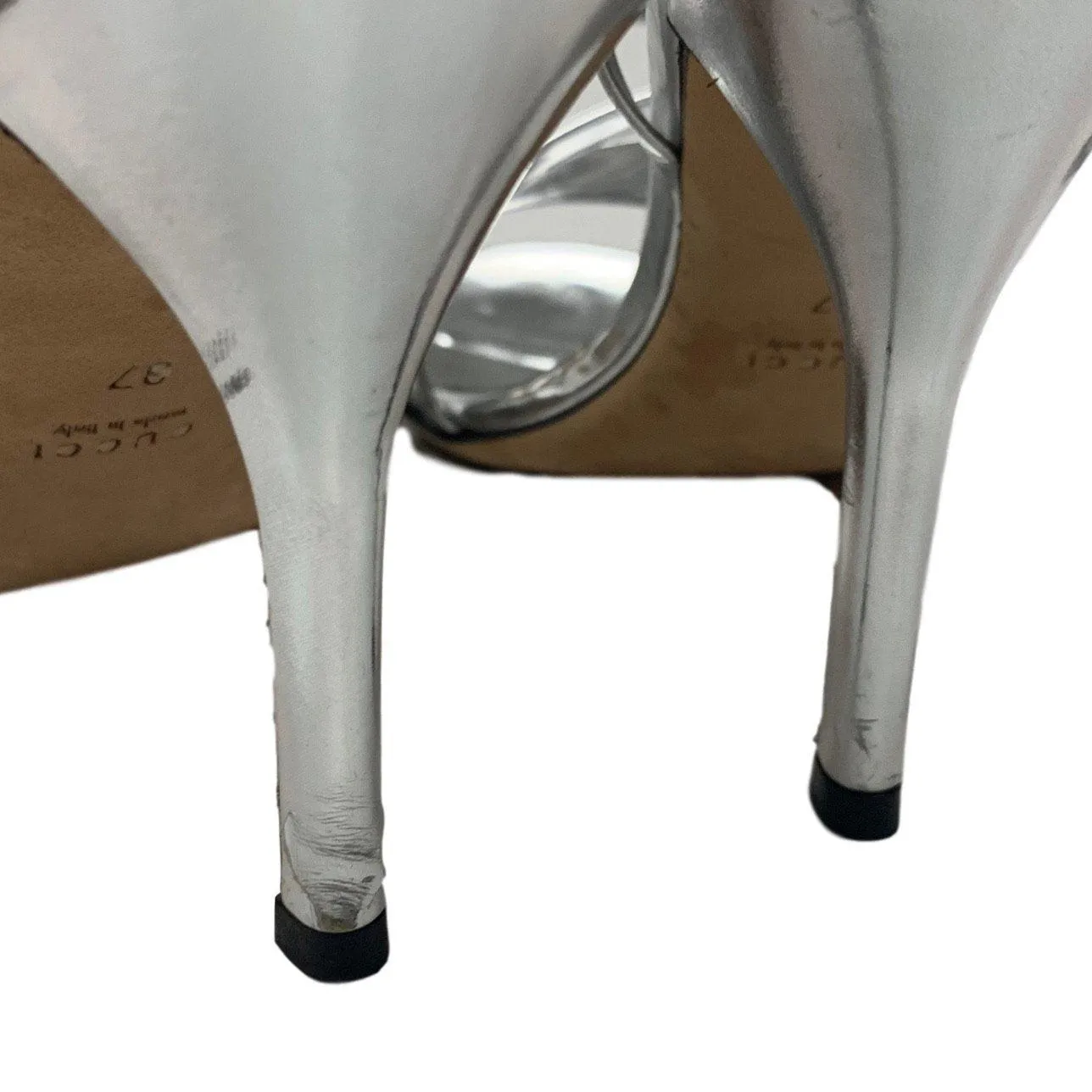 Gucci Silver Logo Strap Heels