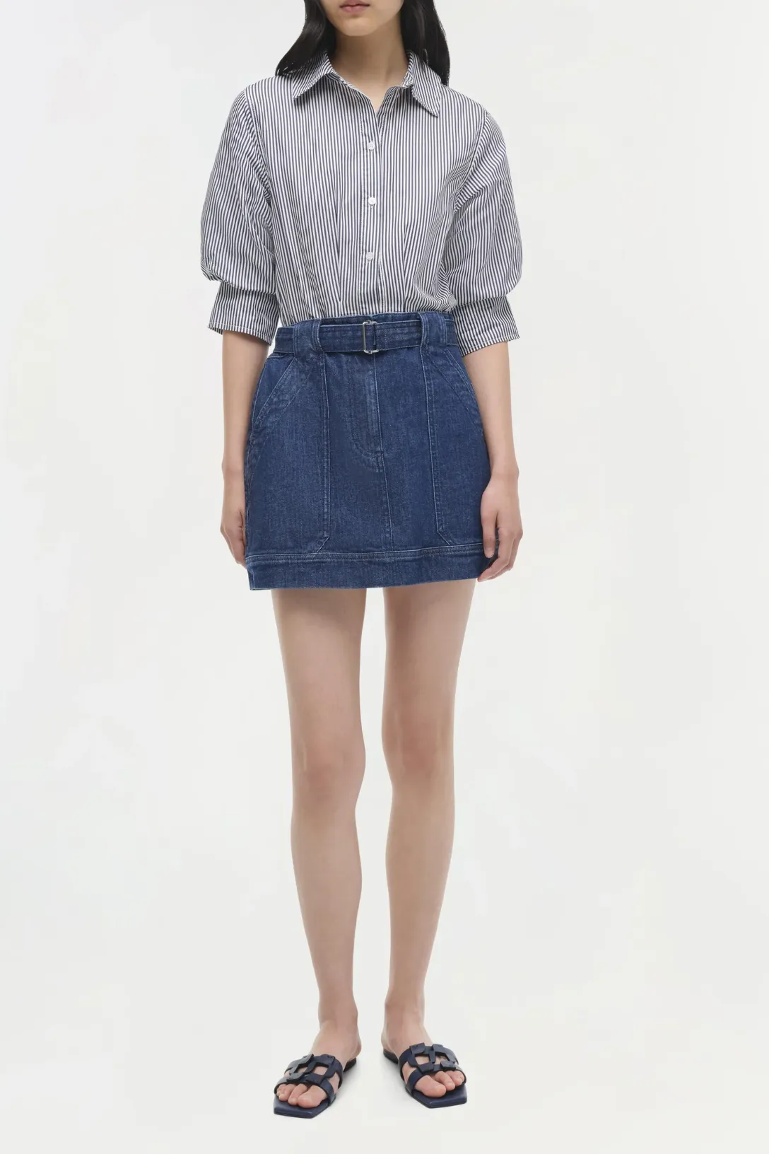 Harlowe Denim Mini Dress | Indigo Stripe Multi