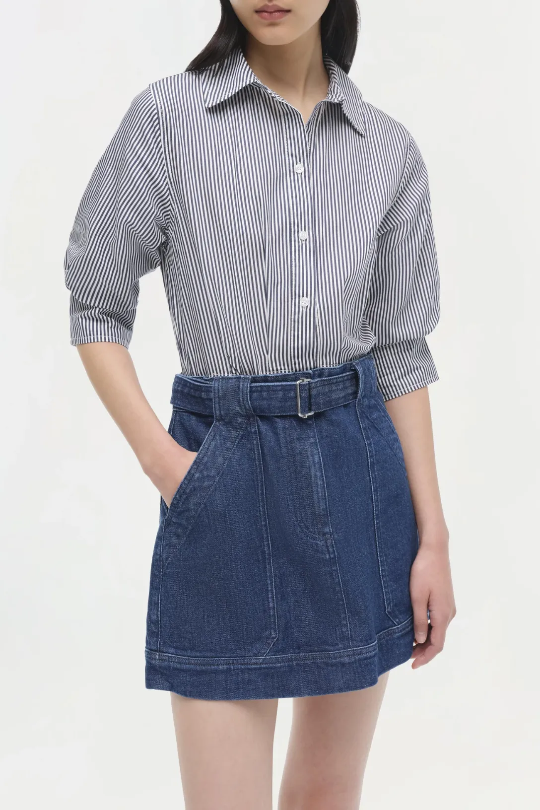 Harlowe Denim Mini Dress | Indigo Stripe Multi
