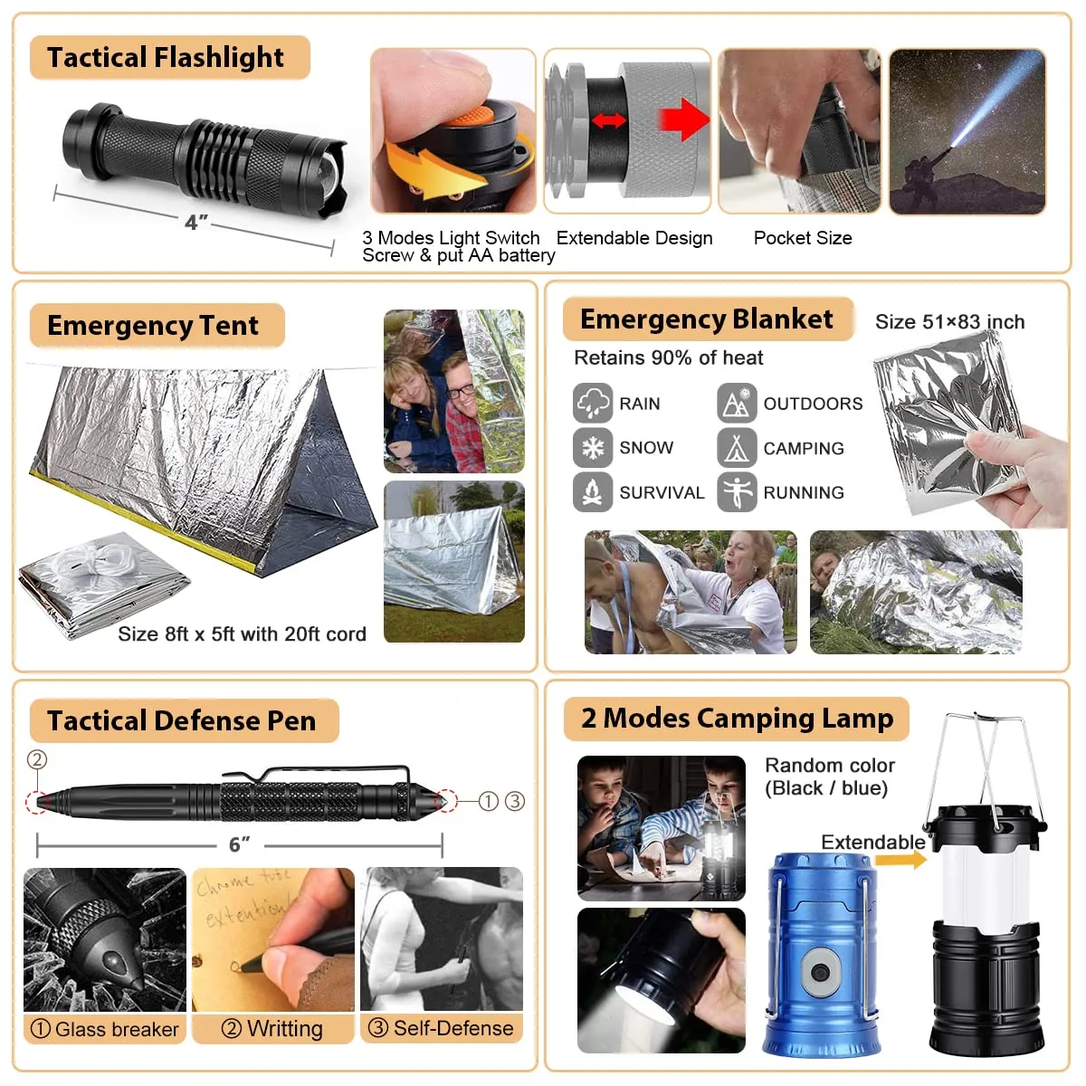 HIHEGD Survival Kit with 250Pcs Survival First Aid outfit for Earthquake, Outdoor Adventure, Hunting