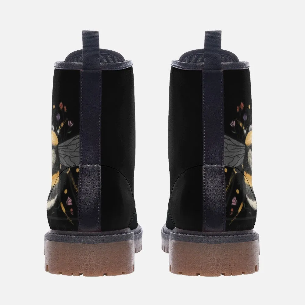 Honey Bee Black Vegan Leather Unisex Boots