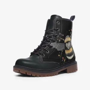 Honey Bee Black Vegan Leather Unisex Boots