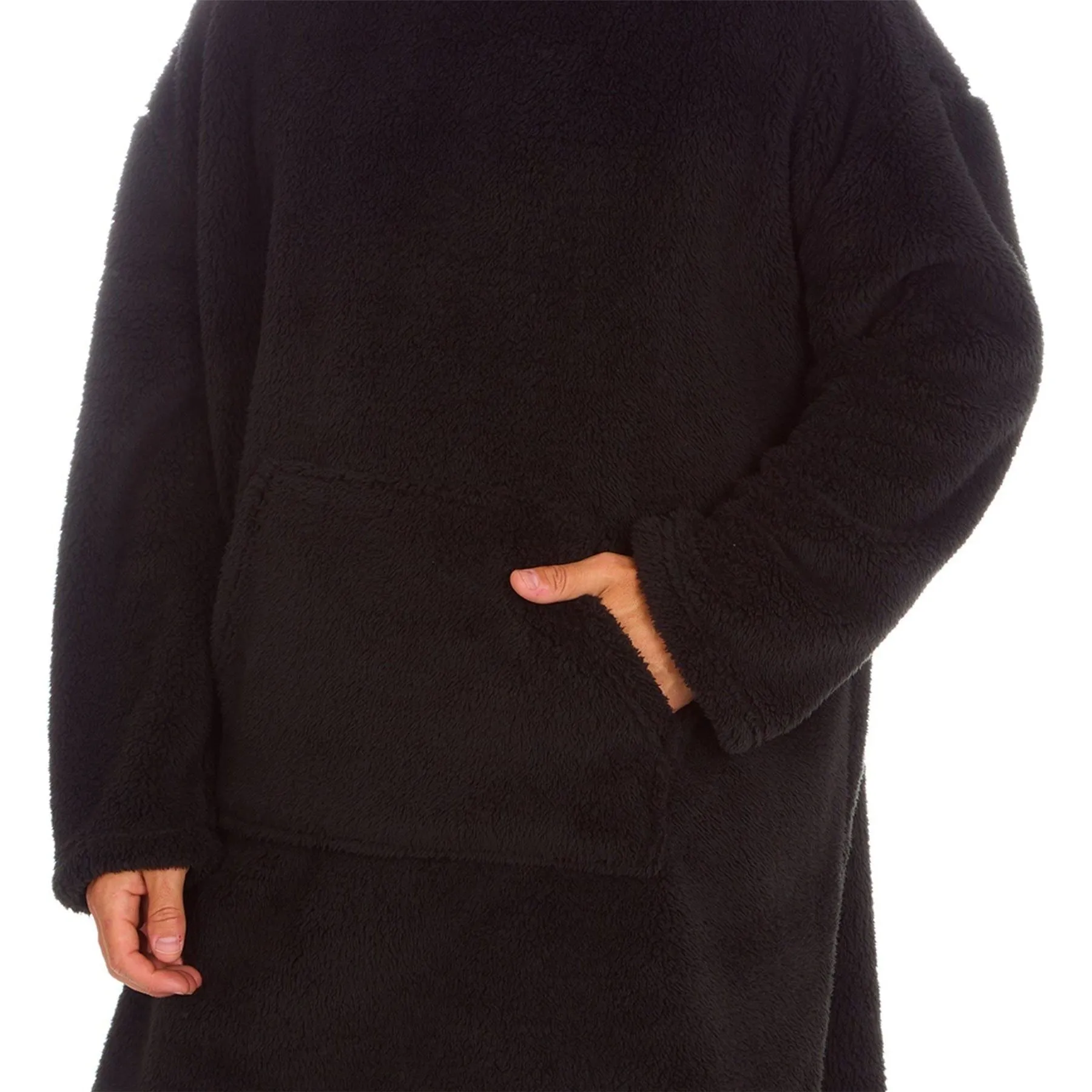 Huggable Hoodie Fleece Oversized Mens Blanket Hoody - Black