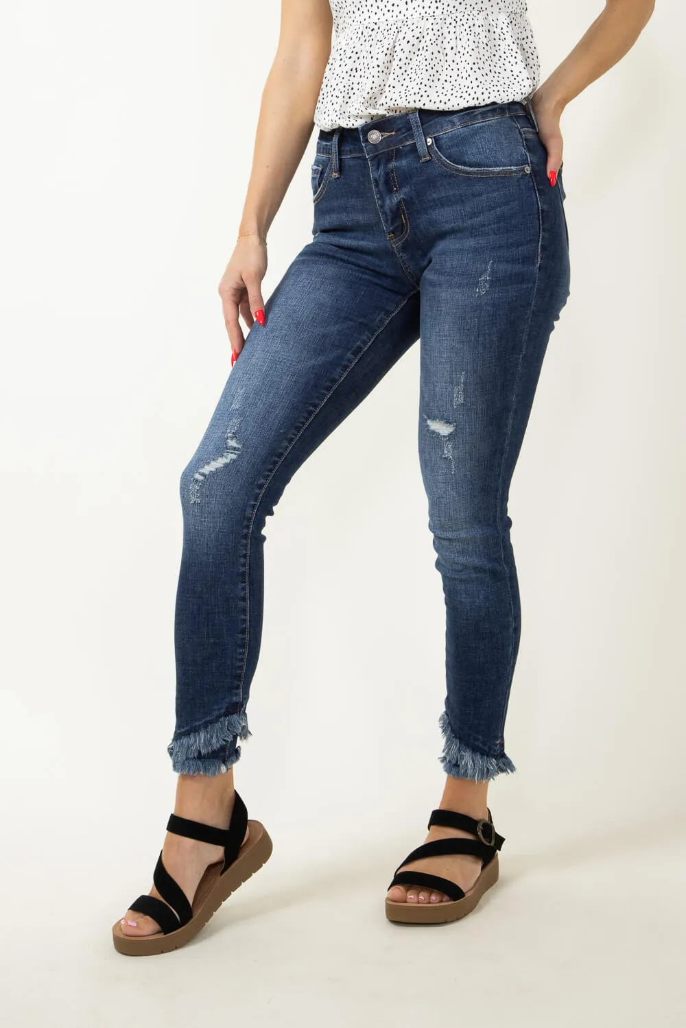 KanCan Nala Mid Rise Double Fray Ankle Skinny Jeans for Women | KC6204D