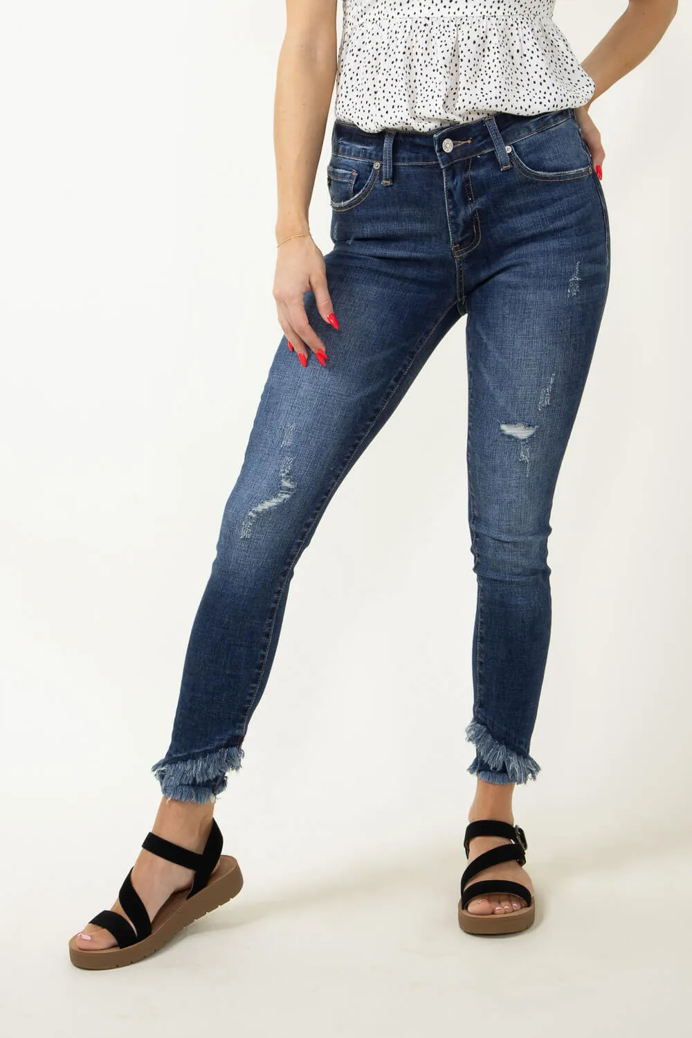 KanCan Nala Mid Rise Double Fray Ankle Skinny Jeans for Women | KC6204D
