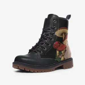 Kawaii Mushroom Black Vegan Leather Unisex Boots