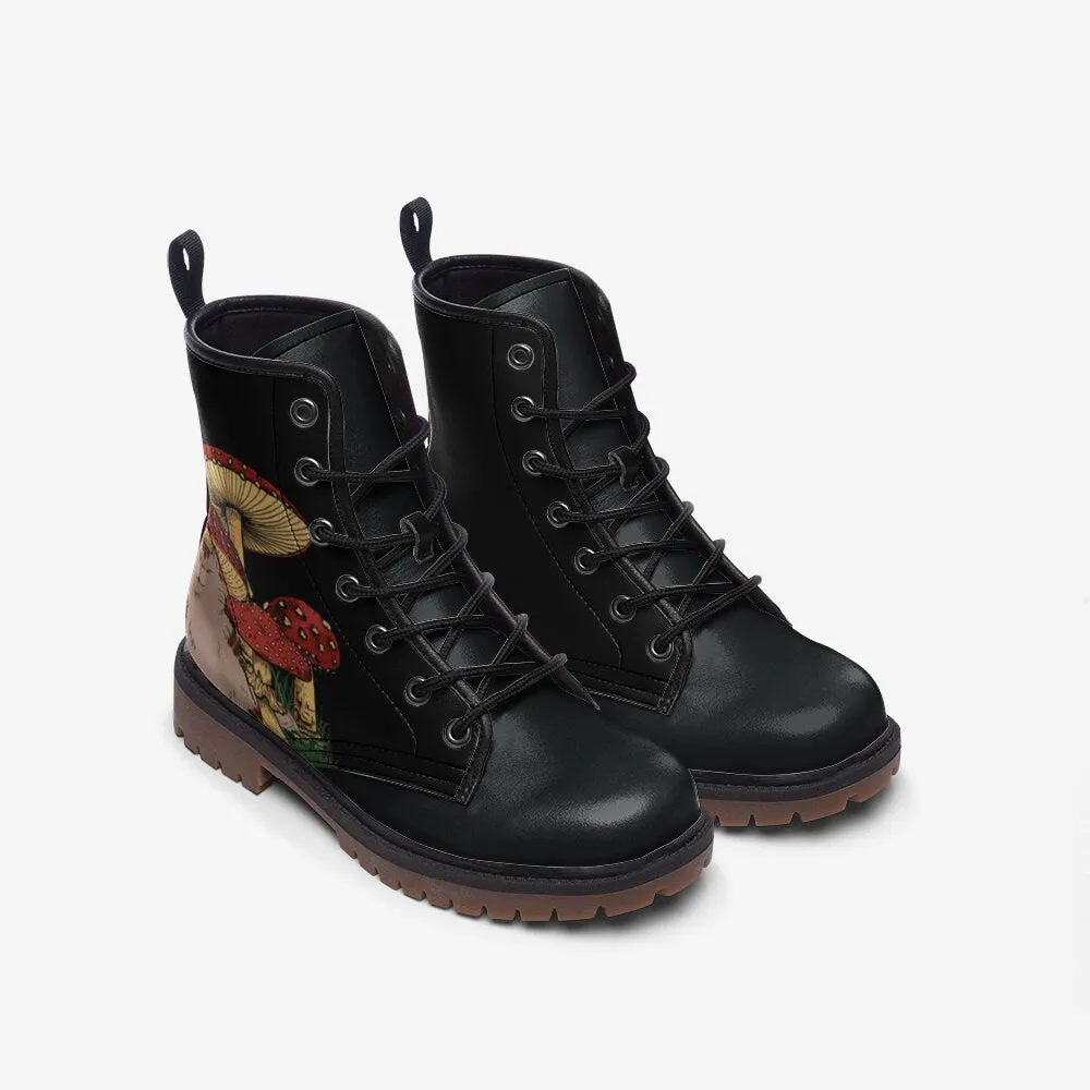 Kawaii Mushroom Black Vegan Leather Unisex Boots