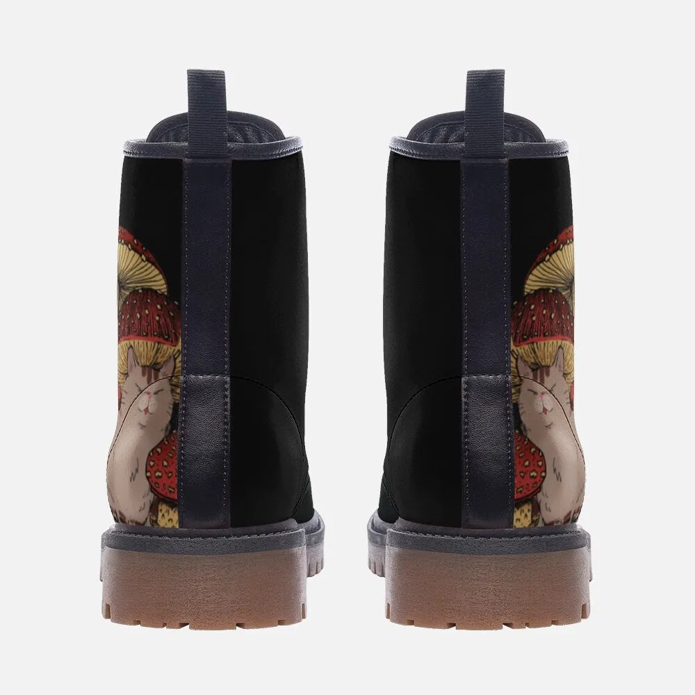 Kawaii Mushroom Black Vegan Leather Unisex Boots