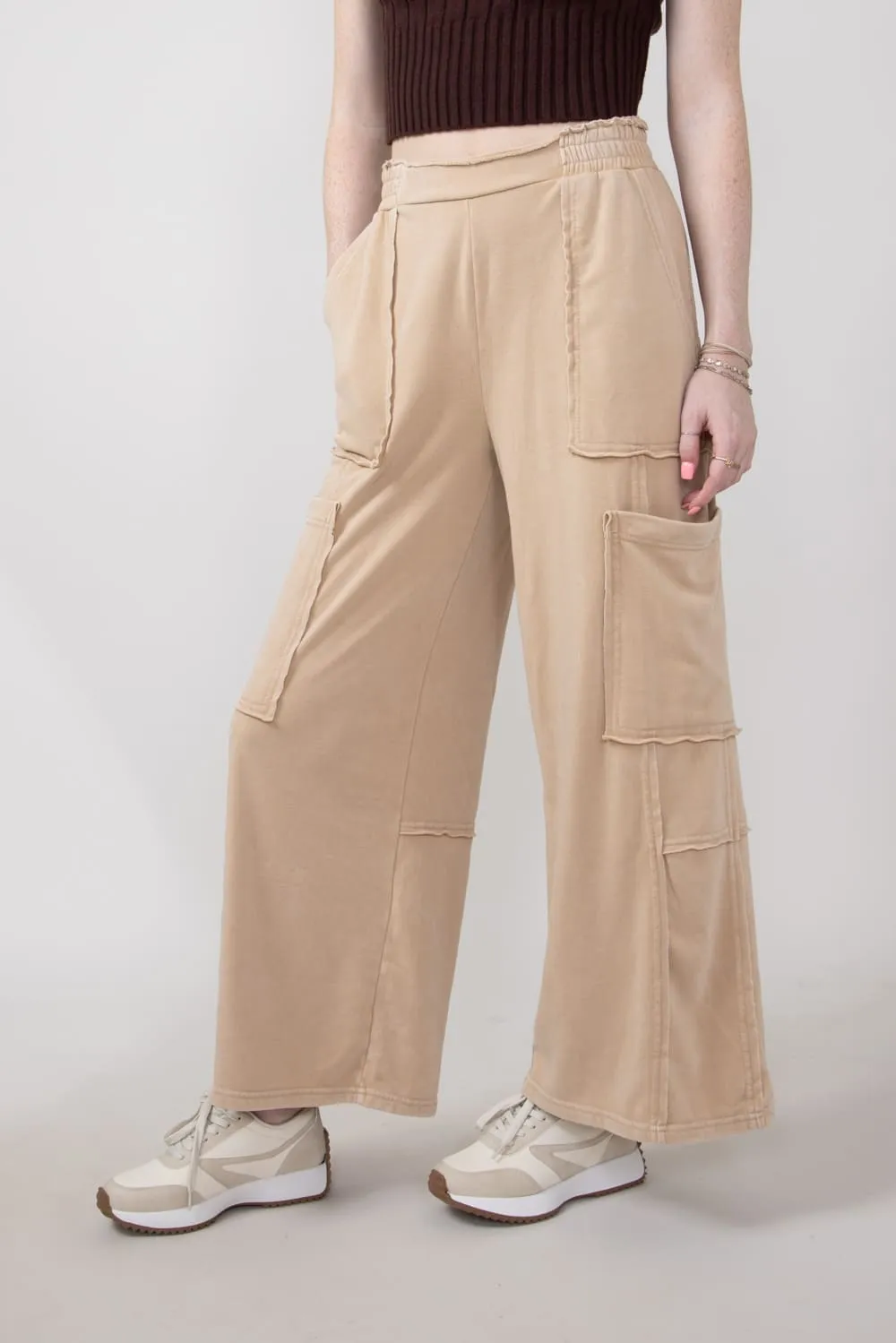 Knit Cargo Lounge Pants for Women in Taupe | DZ24E153-TAUPE