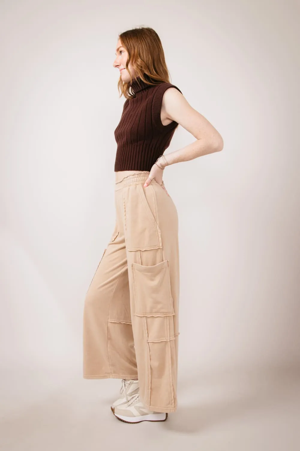 Knit Cargo Lounge Pants for Women in Taupe | DZ24E153-TAUPE