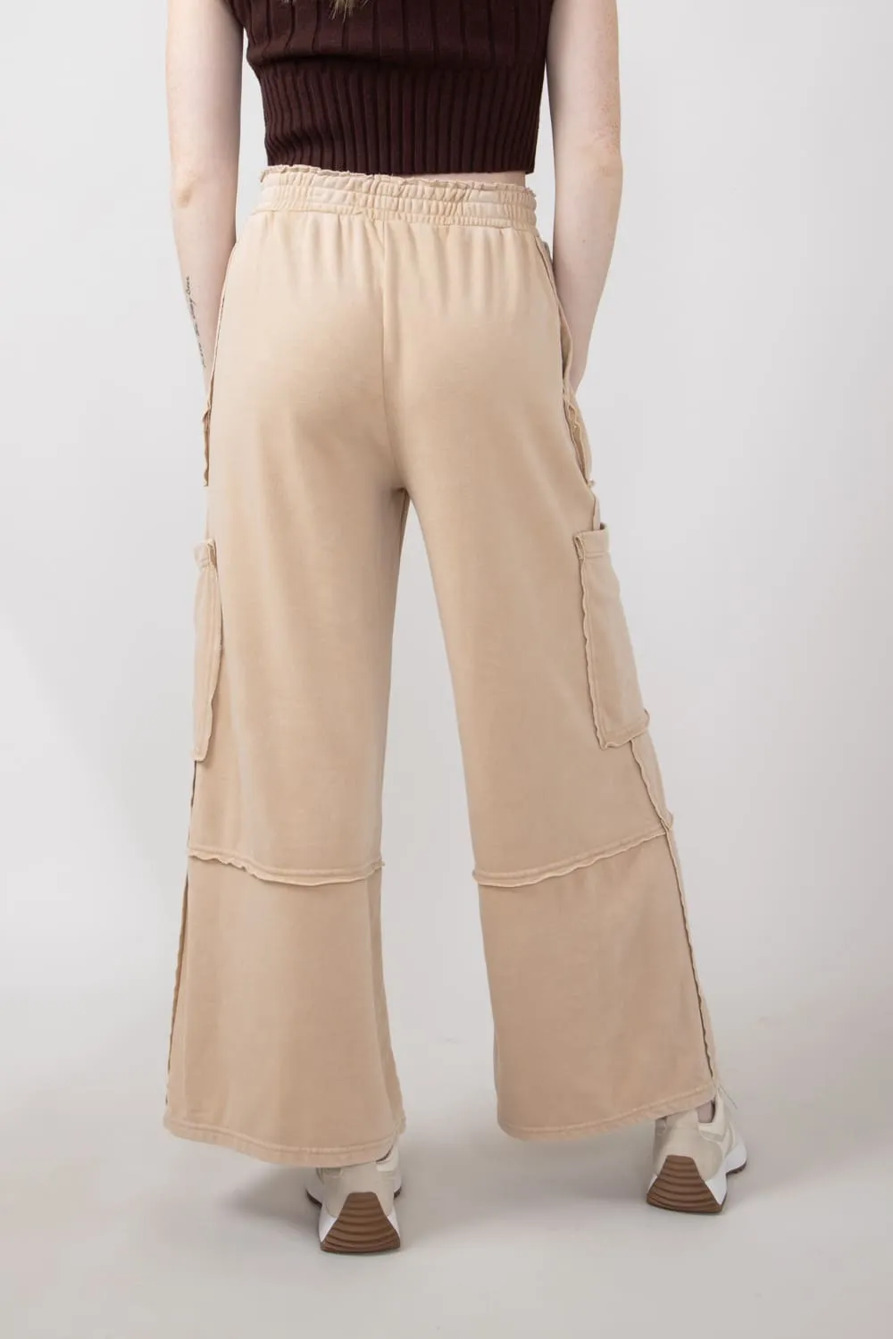 Knit Cargo Lounge Pants for Women in Taupe | DZ24E153-TAUPE