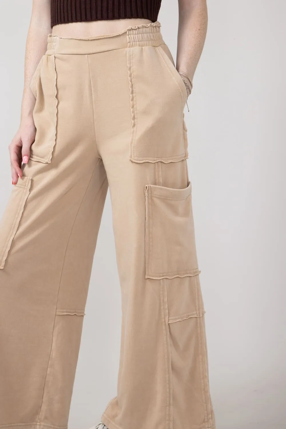Knit Cargo Lounge Pants for Women in Taupe | DZ24E153-TAUPE