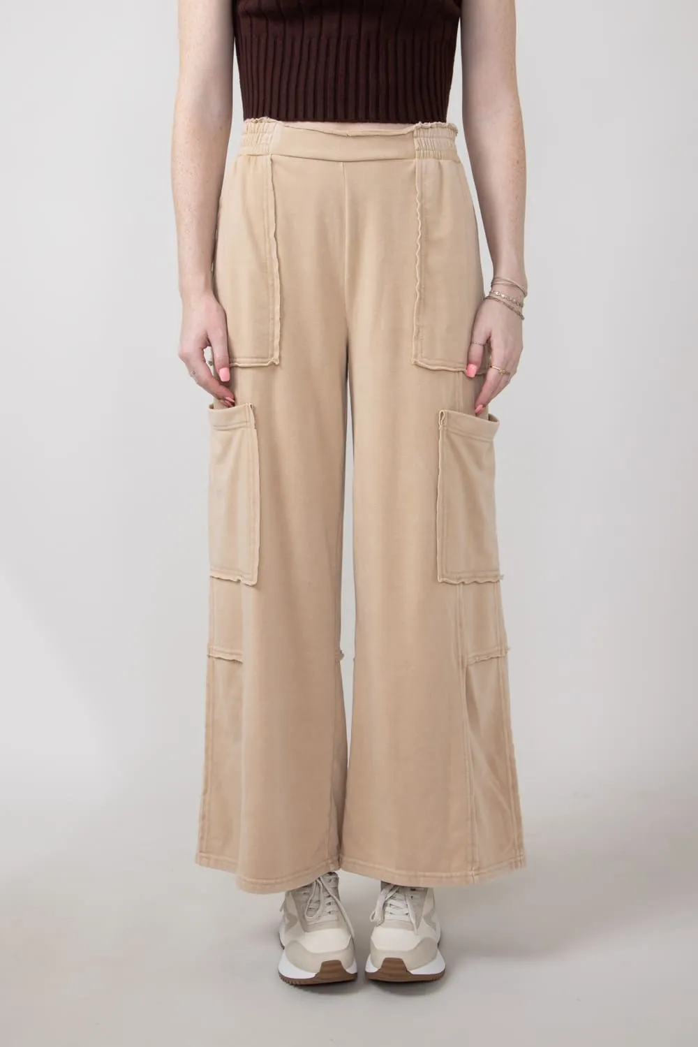 Knit Cargo Lounge Pants for Women in Taupe | DZ24E153-TAUPE