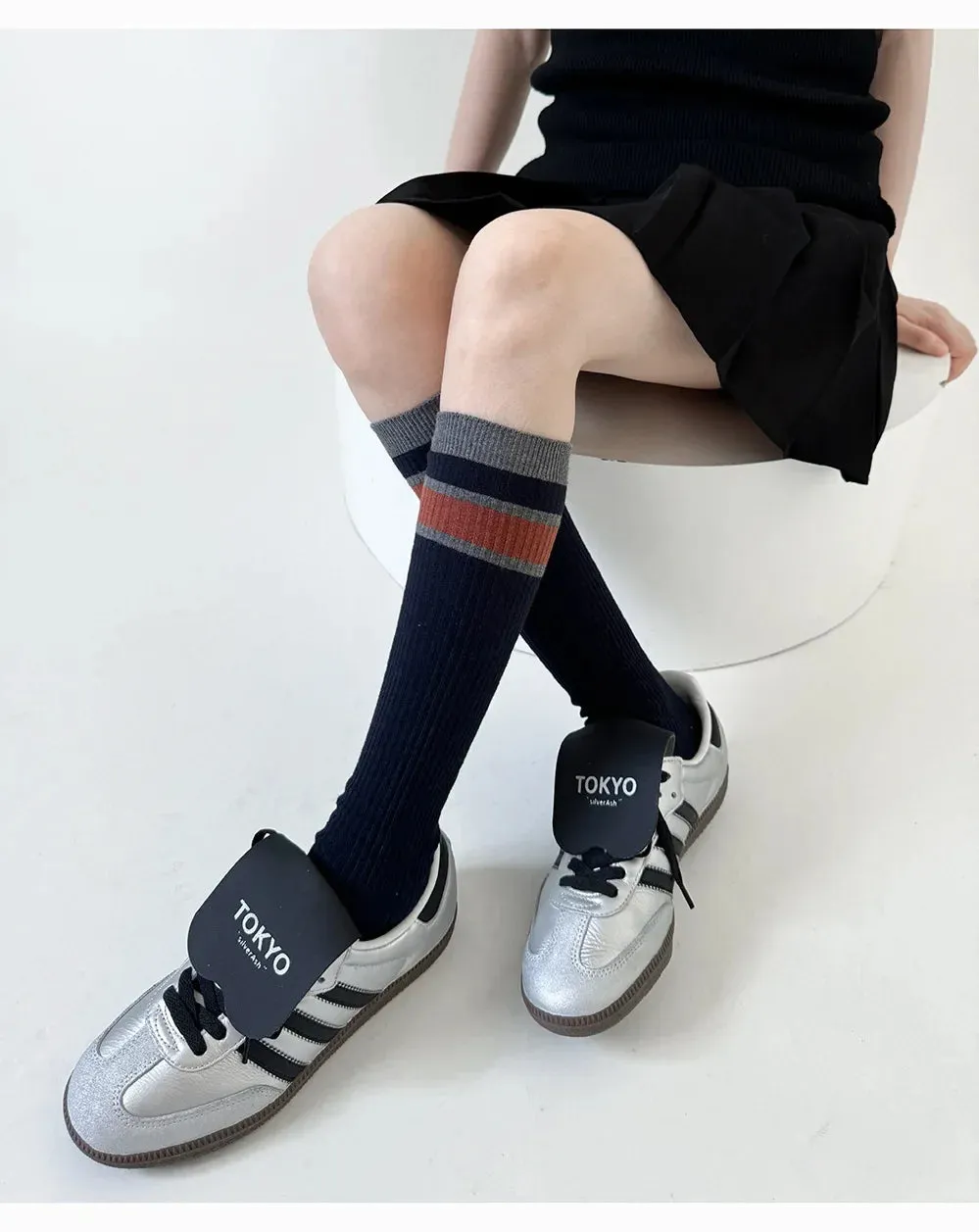 Korean Striped Calf Socks Cotton Colorblocked Knee Socks High Breathable Sport Cycling Mid-calf Socks