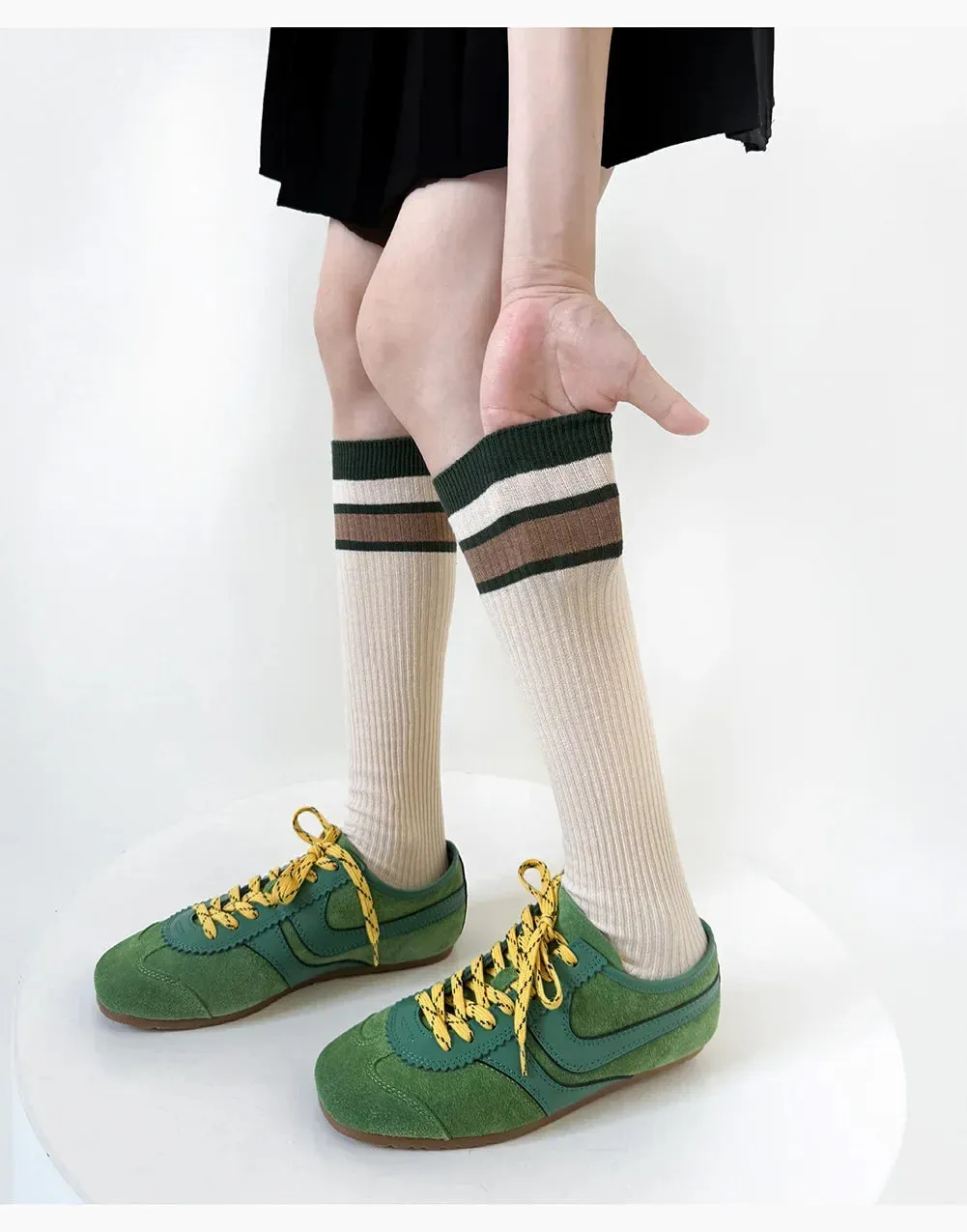 Korean Striped Calf Socks Cotton Colorblocked Knee Socks High Breathable Sport Cycling Mid-calf Socks