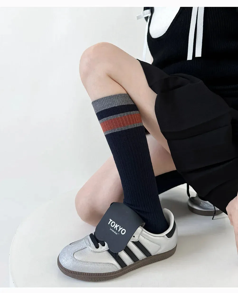Korean Striped Calf Socks Cotton Colorblocked Knee Socks High Breathable Sport Cycling Mid-calf Socks