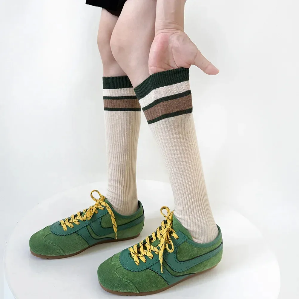 Korean Striped Calf Socks Cotton Colorblocked Knee Socks High Breathable Sport Cycling Mid-calf Socks