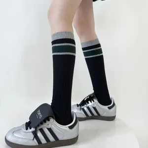 Korean Striped Calf Socks Cotton Colorblocked Knee Socks High Breathable Sport Cycling Mid-calf Socks