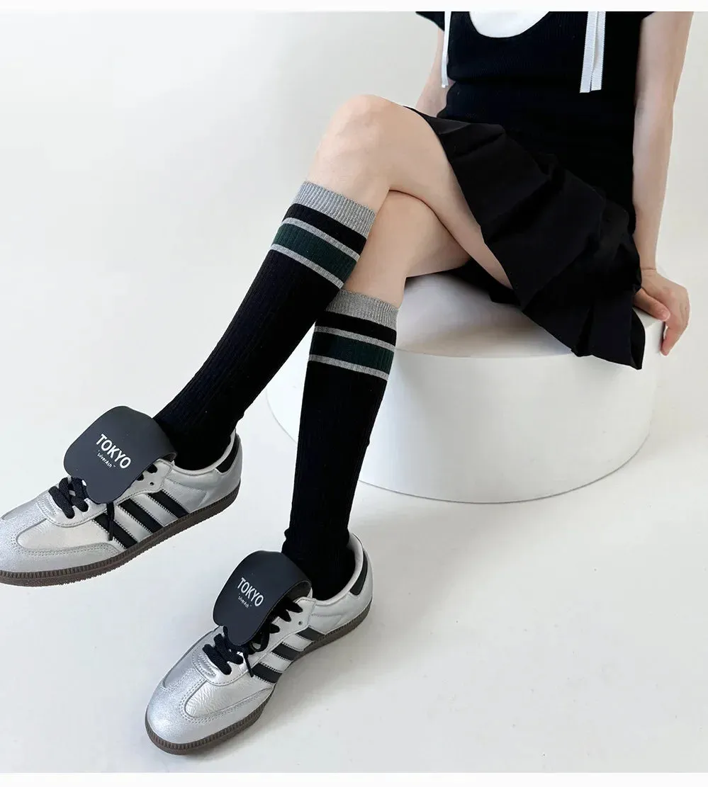 Korean Striped Calf Socks Cotton Colorblocked Knee Socks High Breathable Sport Cycling Mid-calf Socks