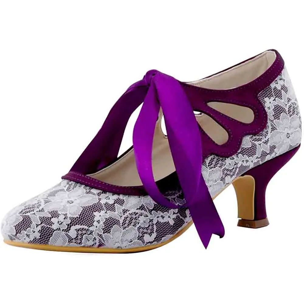 Lace Wedding Shoes Closed Toe Bridal Shoes Women Mary Jane Low Heels Pumps