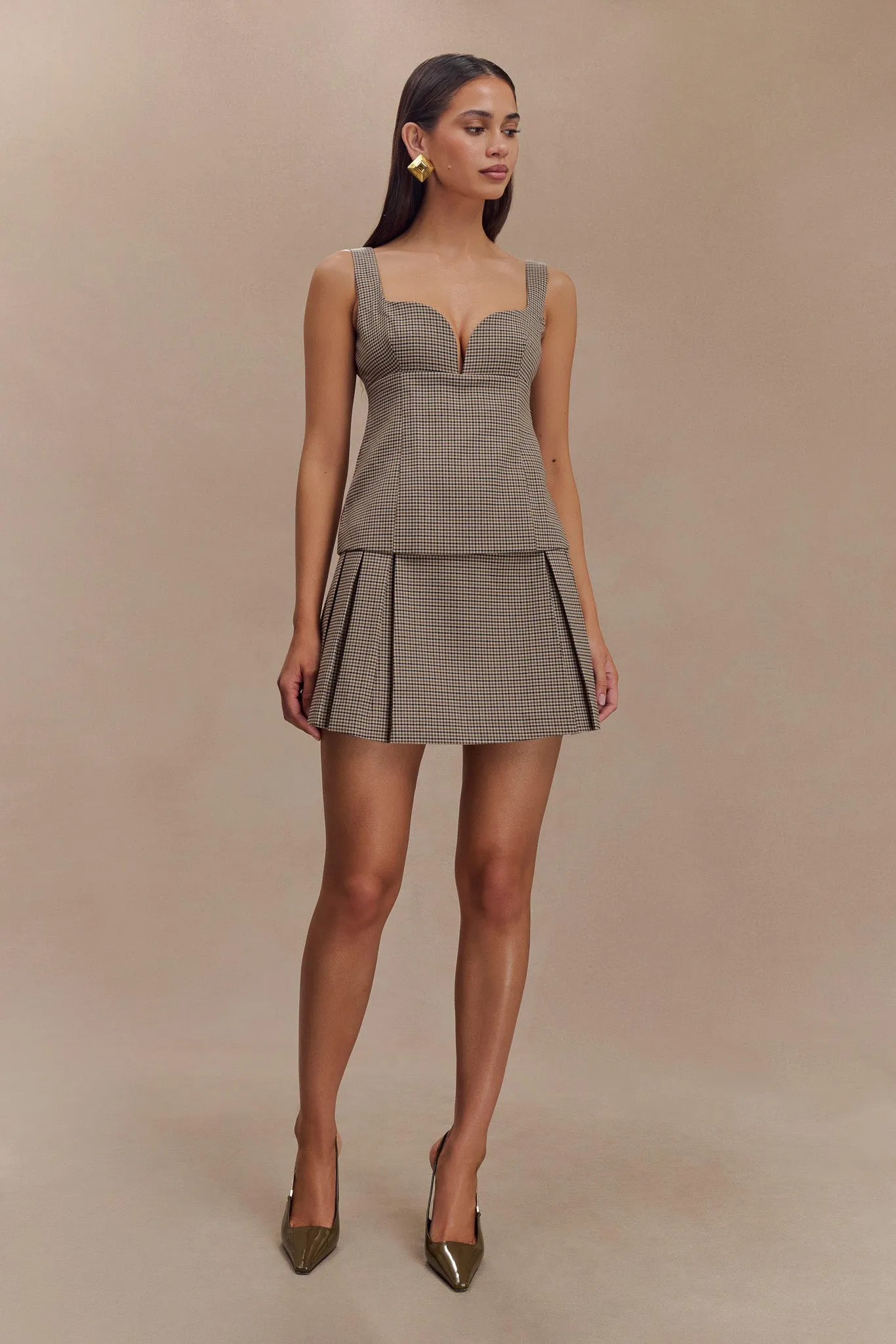 Lawry Structured Longline Top - Tan Check