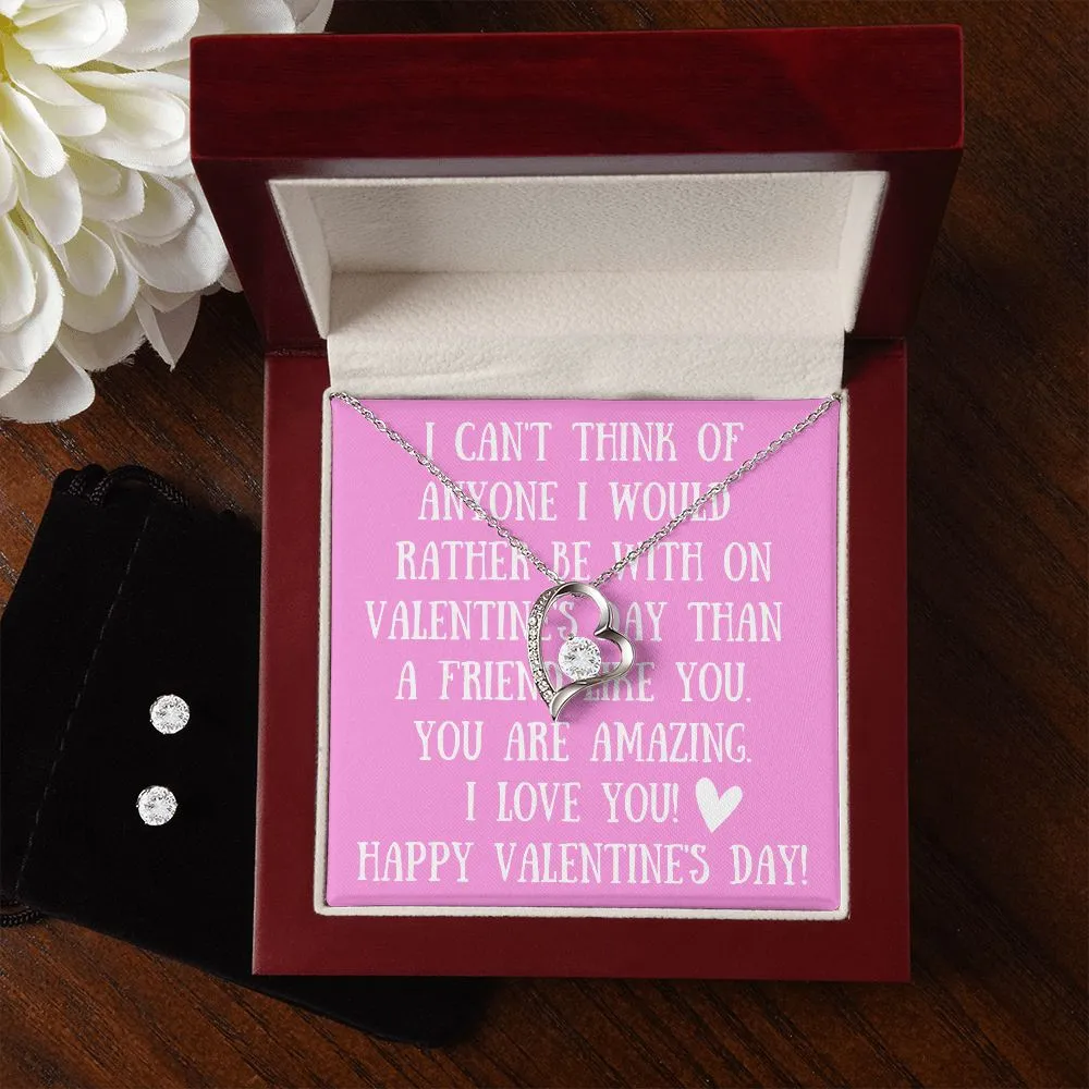 Love You Pink Valentine's Forever Heart Necklace & Cubic Zirconia Earring Set