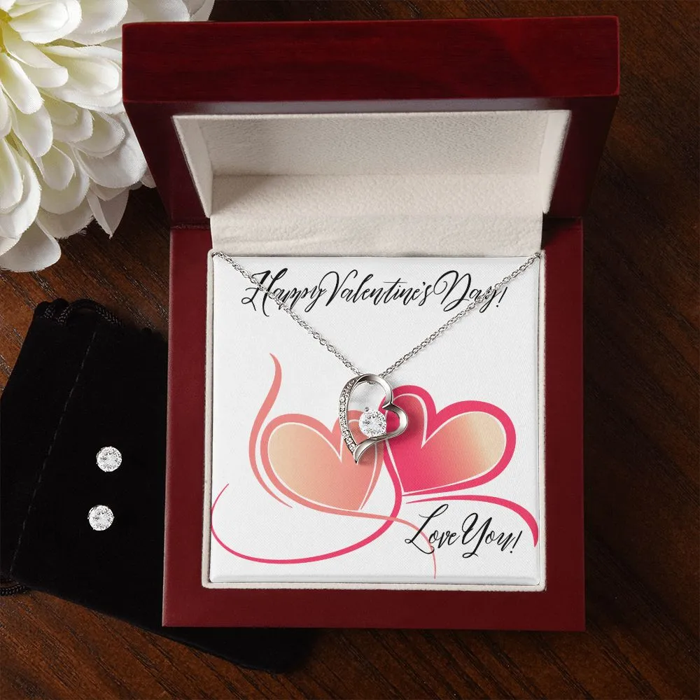 Lovely Heart Swirl Valentine's Forever Heart Necklace & Cubic Zirconia Earring Set