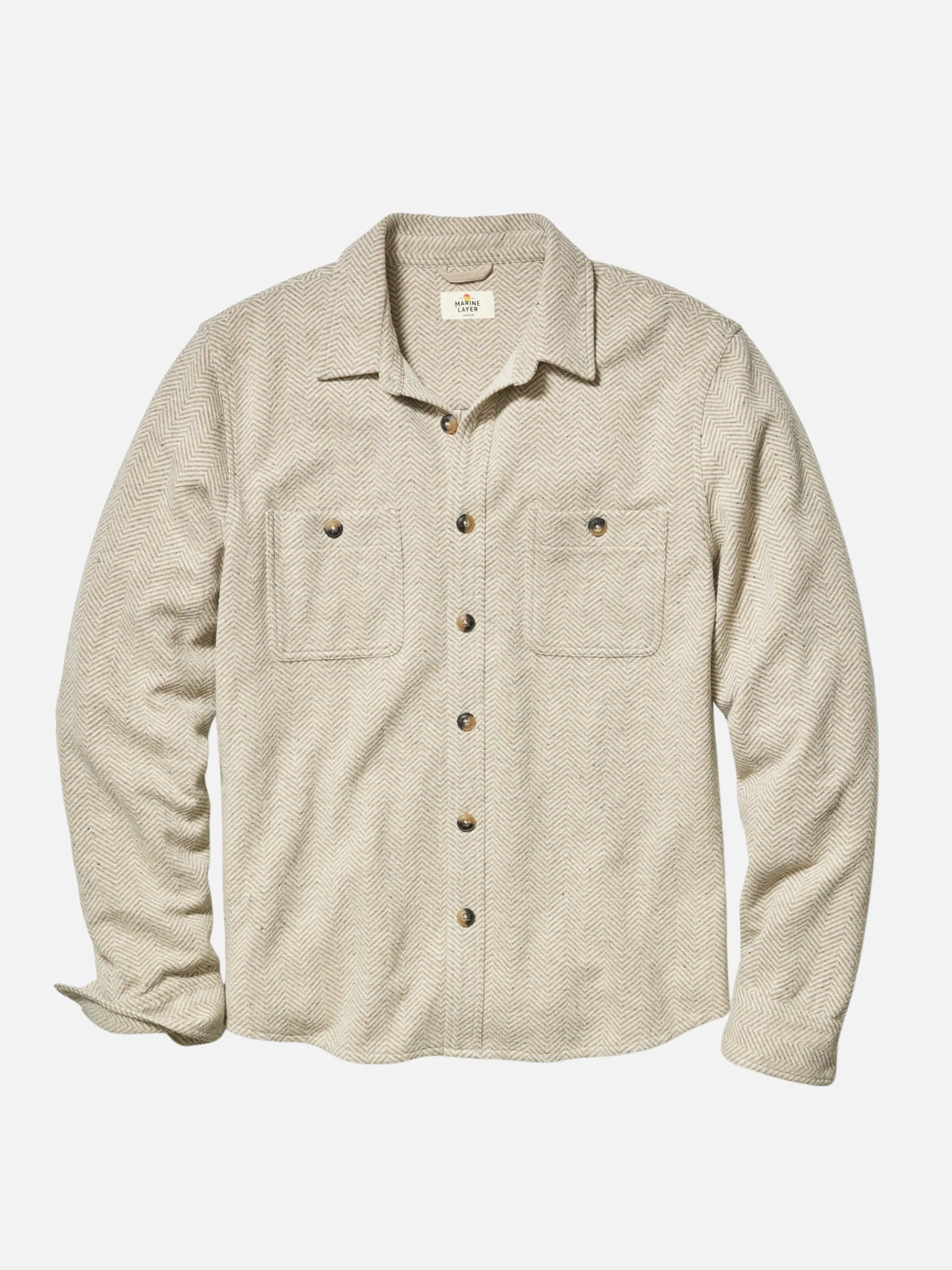 Marine Layer Pacifica Stretch Twill Shirt - Taupe Herringbone