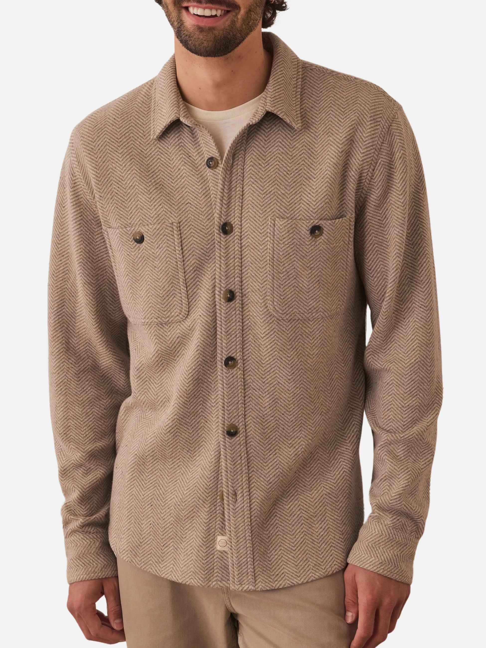 Marine Layer Pacifica Stretch Twill Shirt - Taupe Herringbone