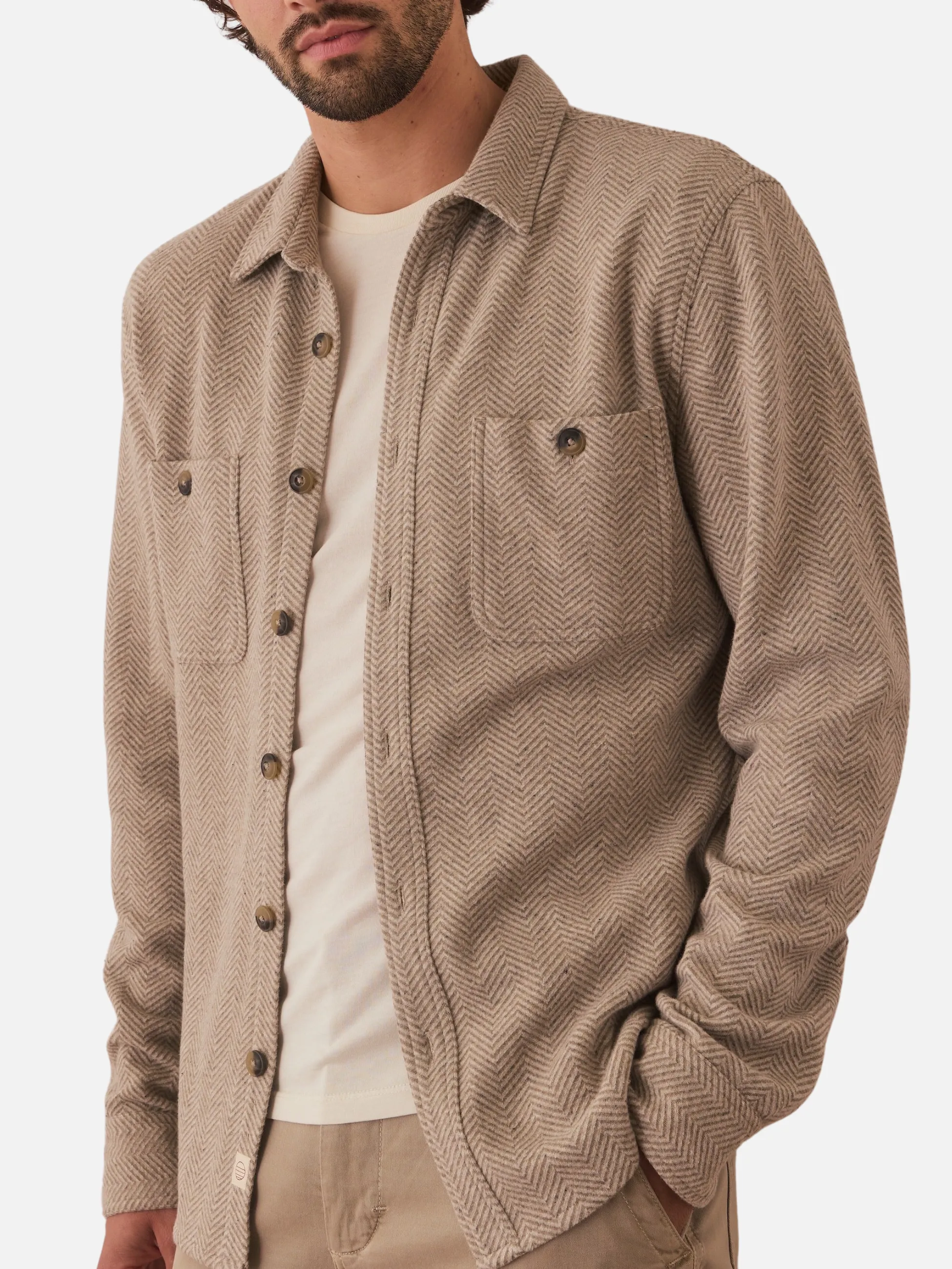 Marine Layer Pacifica Stretch Twill Shirt - Taupe Herringbone