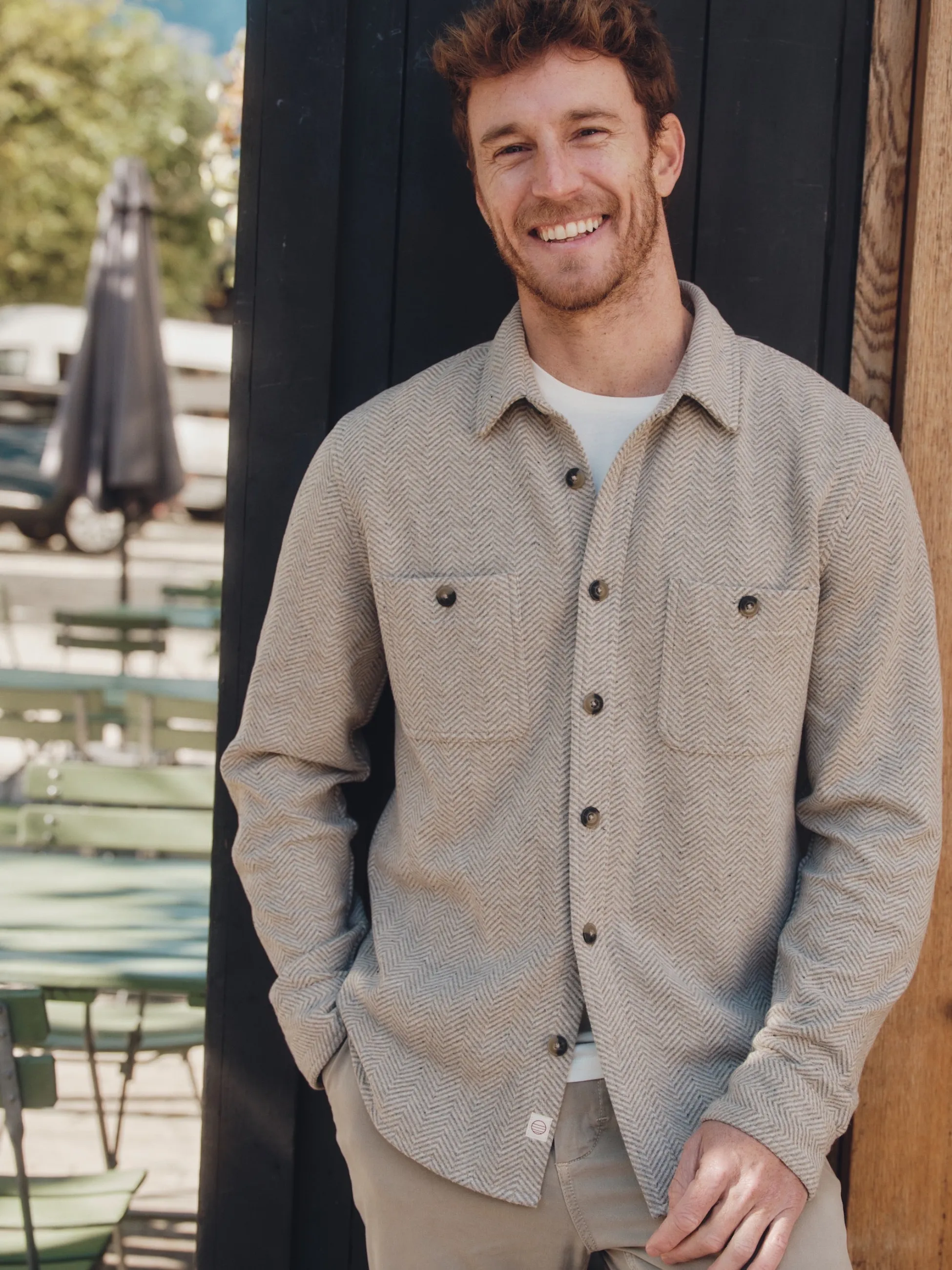 Marine Layer Pacifica Stretch Twill Shirt - Taupe Herringbone