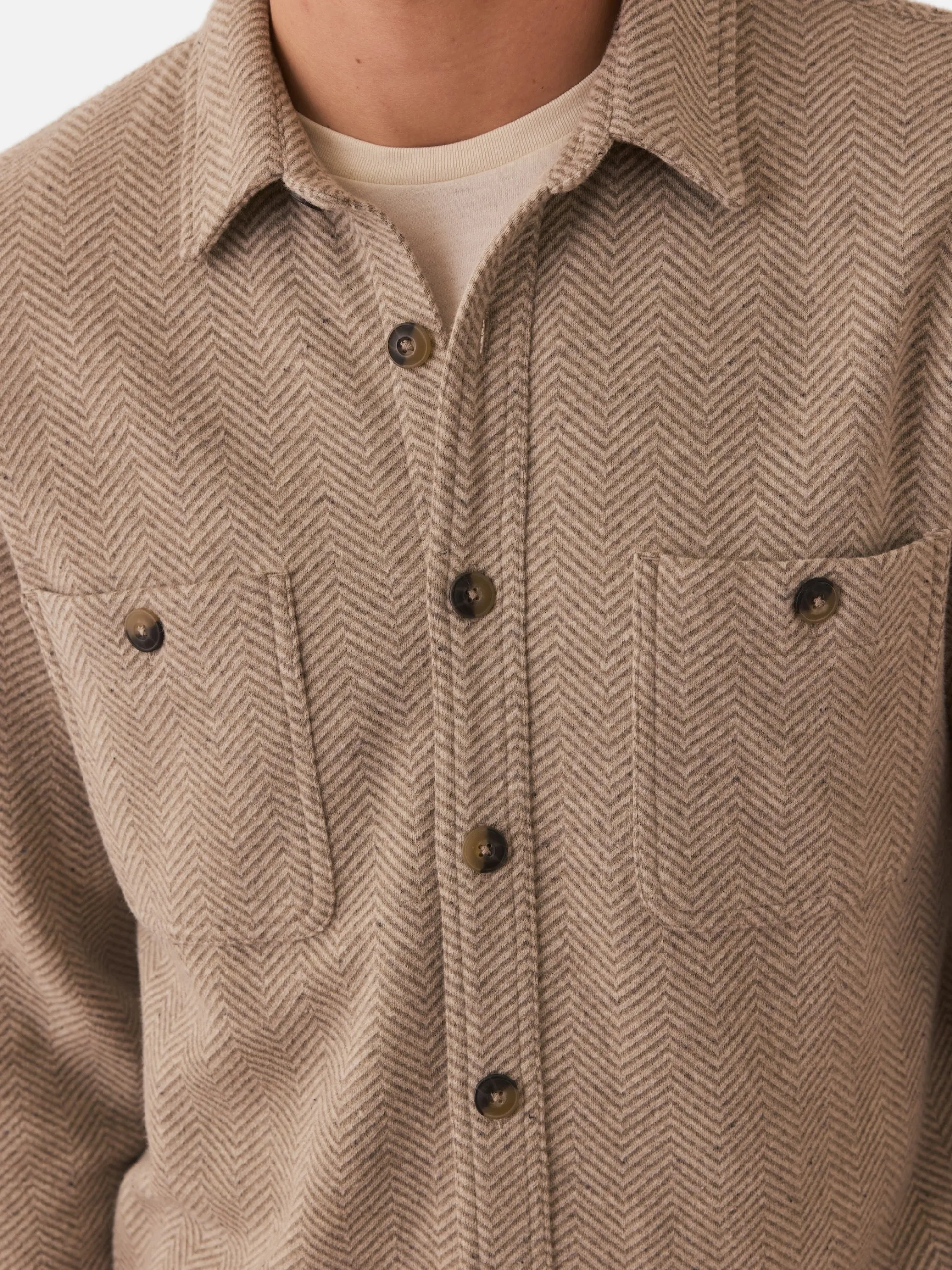 Marine Layer Pacifica Stretch Twill Shirt - Taupe Herringbone