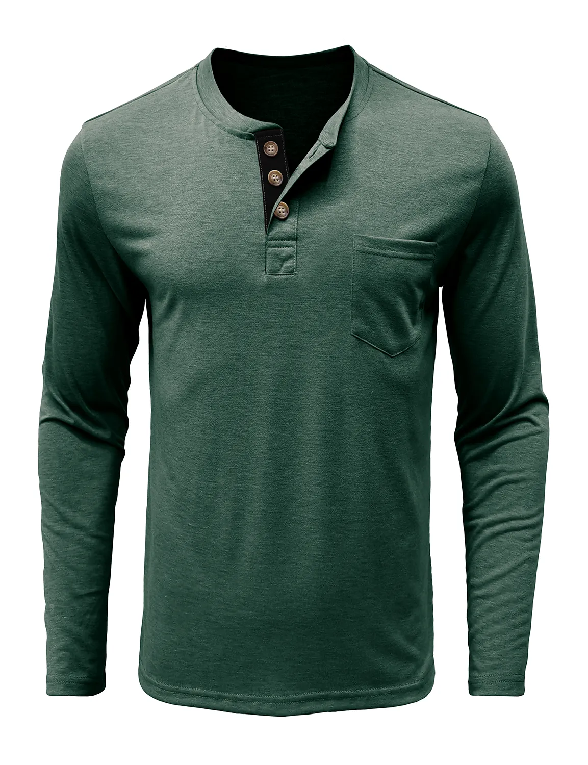Men's Solid Color Cotton Casual Henry Collar Pocket Long Sleeve T-Shirt