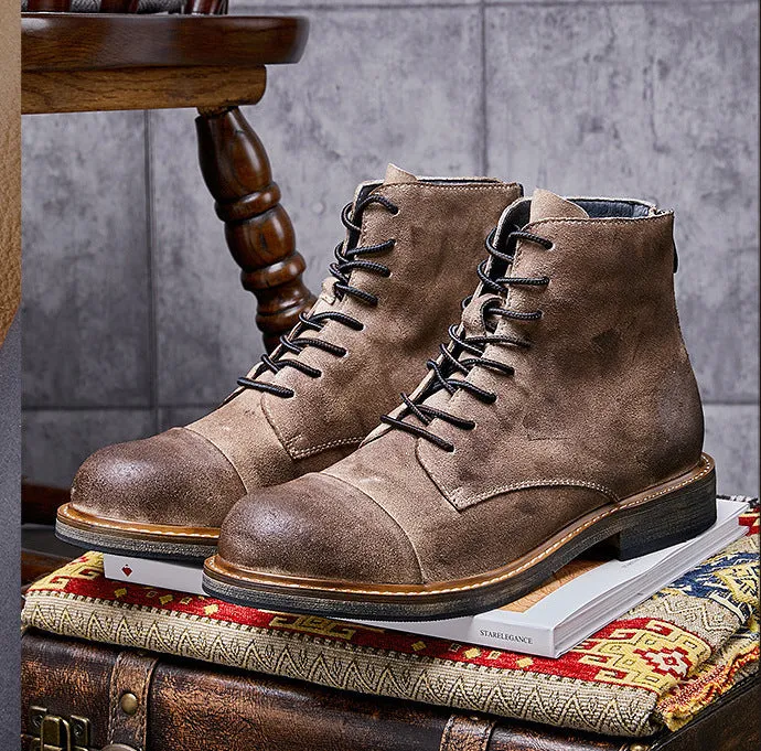 Mid-cut Gray Round Toe Solid Color Artificial PU Men's Boots