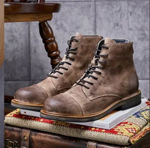 Mid-cut Gray Round Toe Solid Color Artificial PU Men's Boots