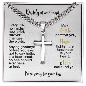 Miscarriage Gift for Dad, Loss of Baby Cross with Cuban Chain for Daddy, Infant Loss Keepsake, Stillborn Memorial Present