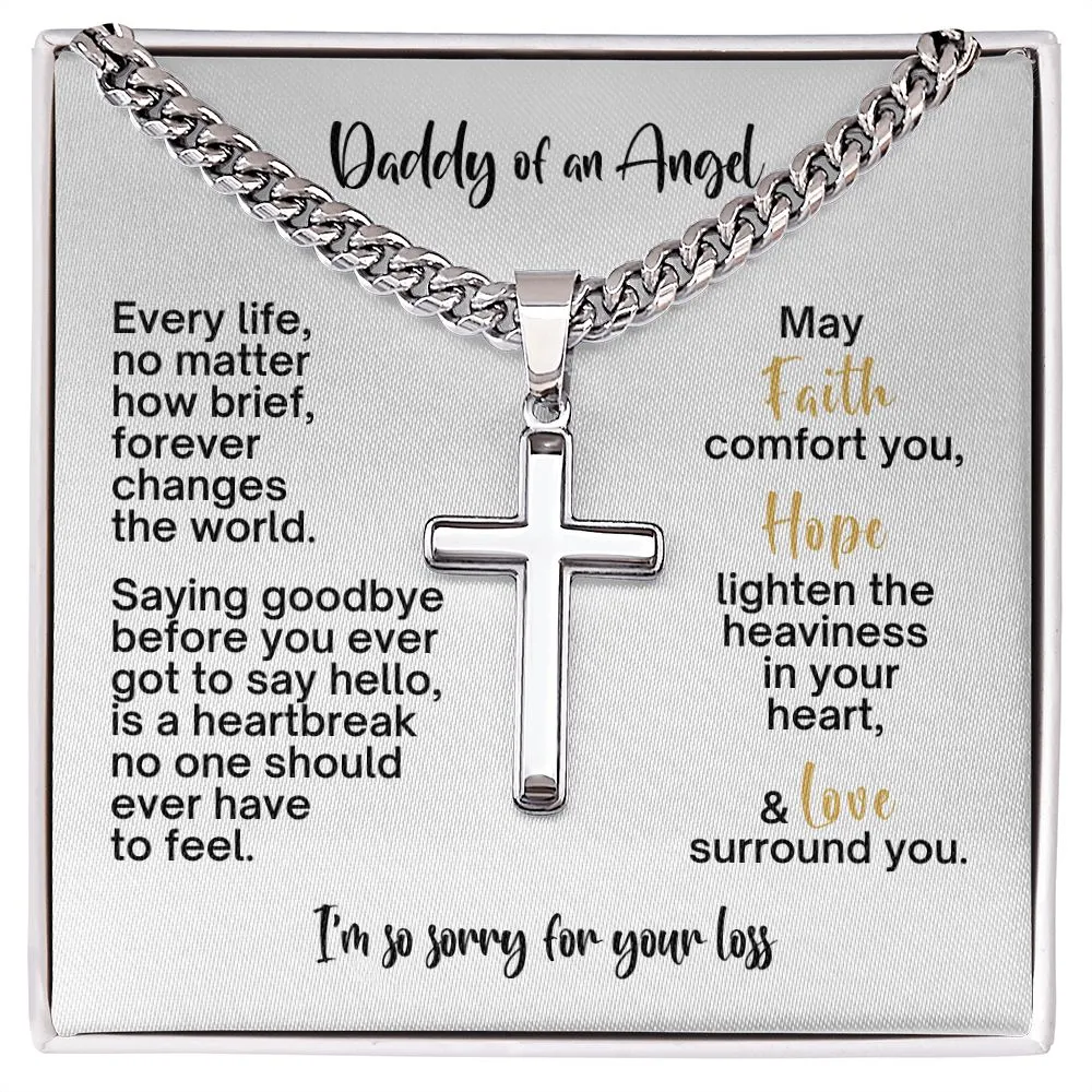 Miscarriage Gift for Dad, Loss of Baby Cross with Cuban Chain for Daddy, Infant Loss Keepsake, Stillborn Memorial Present