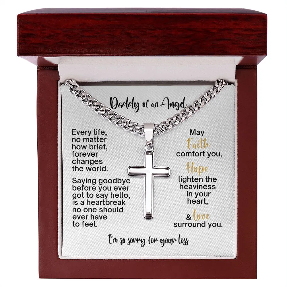 Miscarriage Gift for Dad, Loss of Baby Cross with Cuban Chain for Daddy, Infant Loss Keepsake, Stillborn Memorial Present