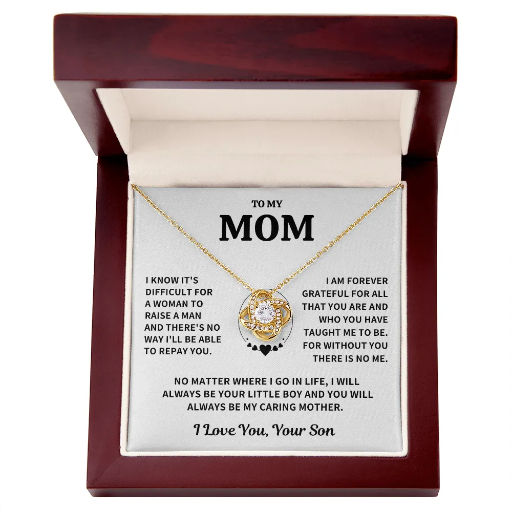 Mom Gift From Son, "Forever Grateful",Knot Necklace