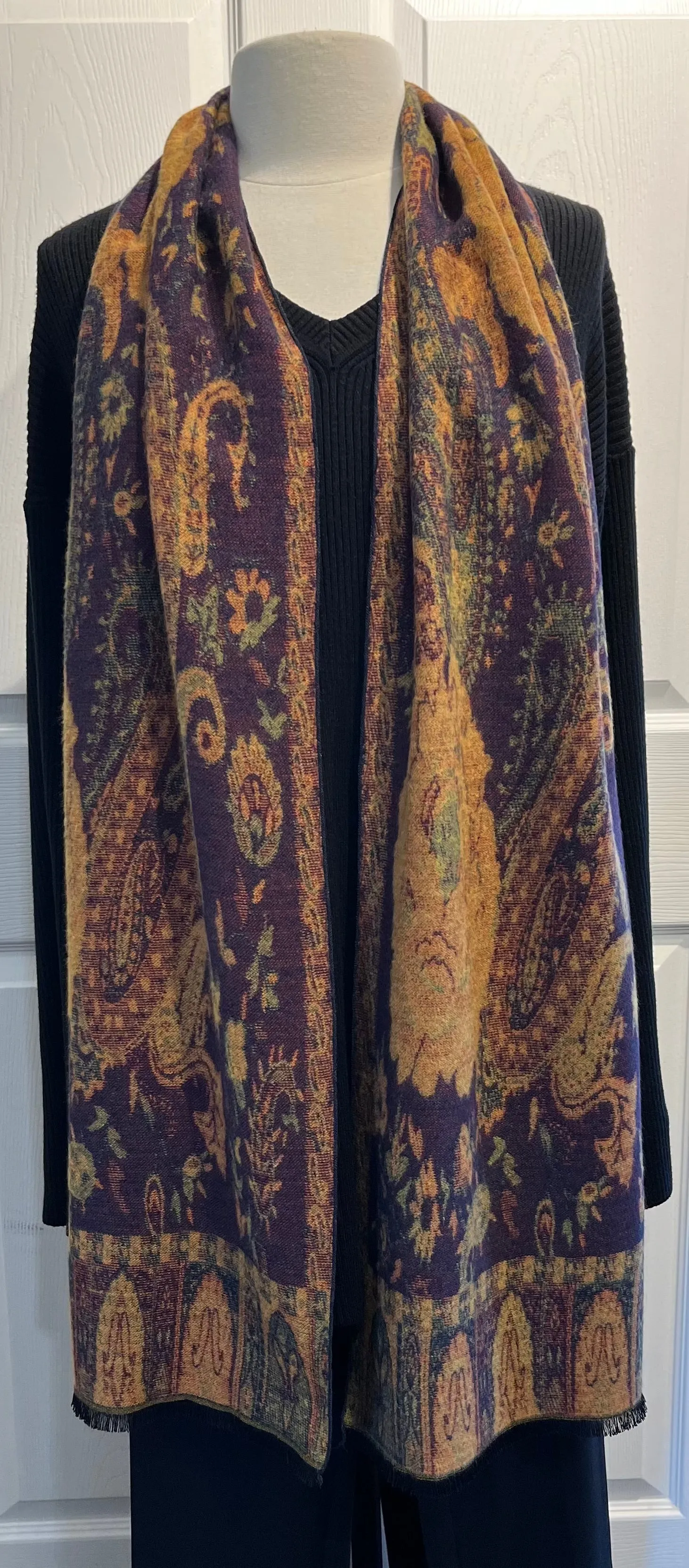 Mustard/Navy/Green/Plum Reversible Cashmere Scarf