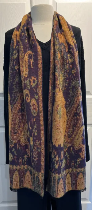Mustard/Navy/Green/Plum Reversible Cashmere Scarf