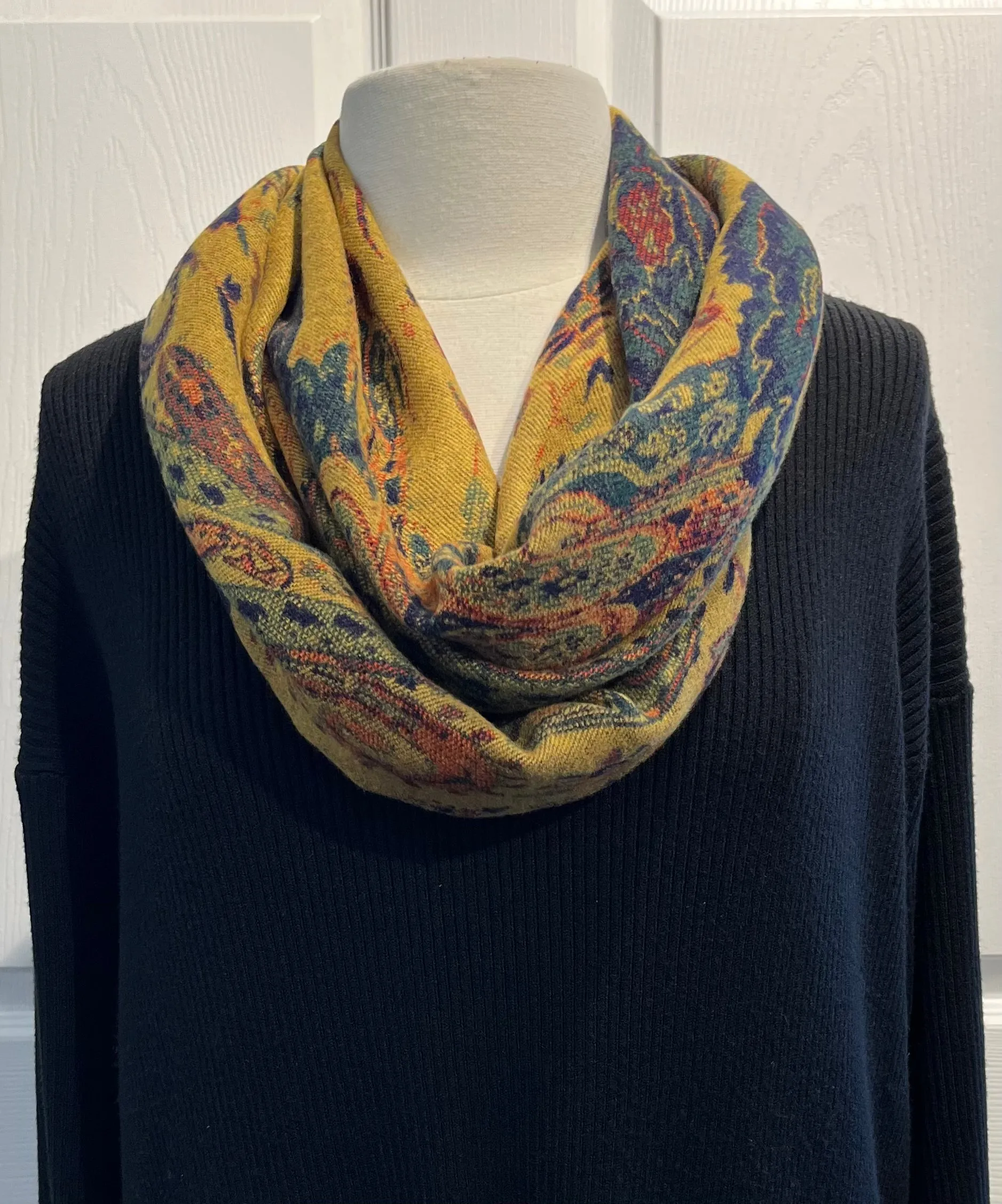 Mustard/Navy/Green/Plum Reversible Cashmere Scarf
