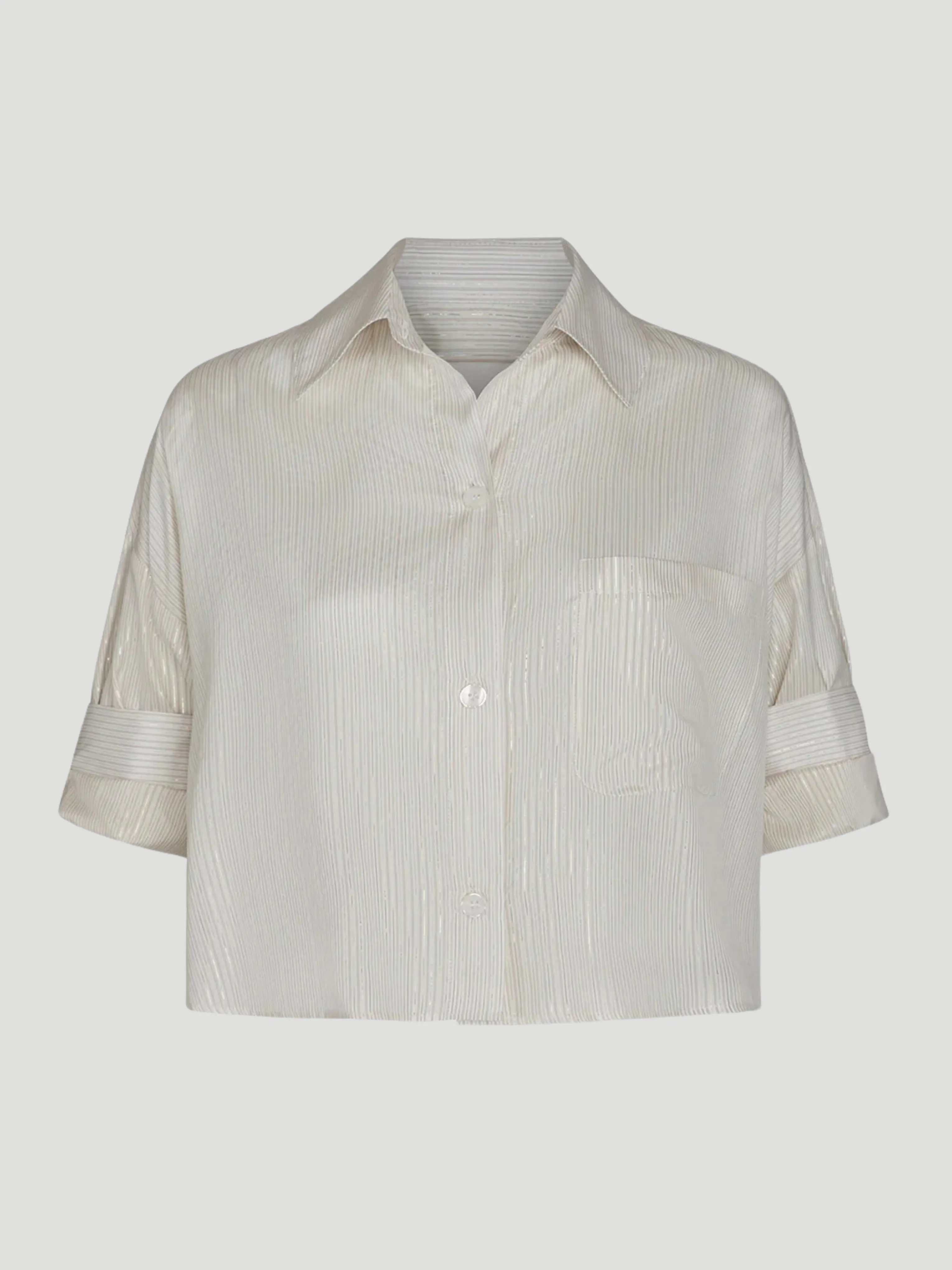 Next Ex Silk Voile Cropped Shirt in Metallic Highway Stripe